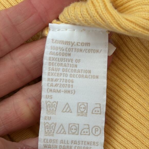 Vintage 80s/90s Tommy Hilfiger Yellow Cotton Cable Knit Zip Up Cardigan Sweater - Picture 5 of 5